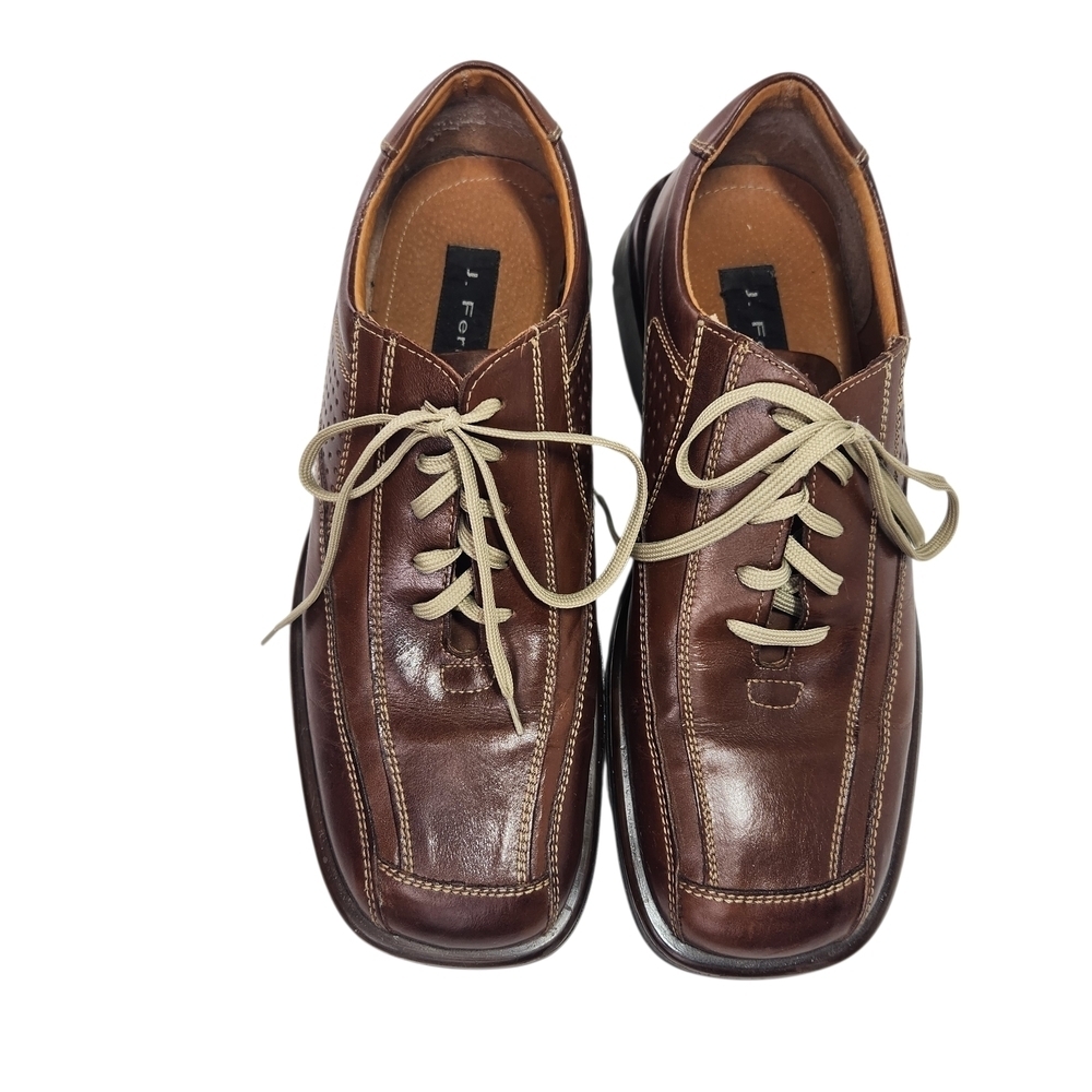 JF J.Ferrar Dark Brown Leather Oxfords Size 10.5 Lace Up Casual Dress Italy